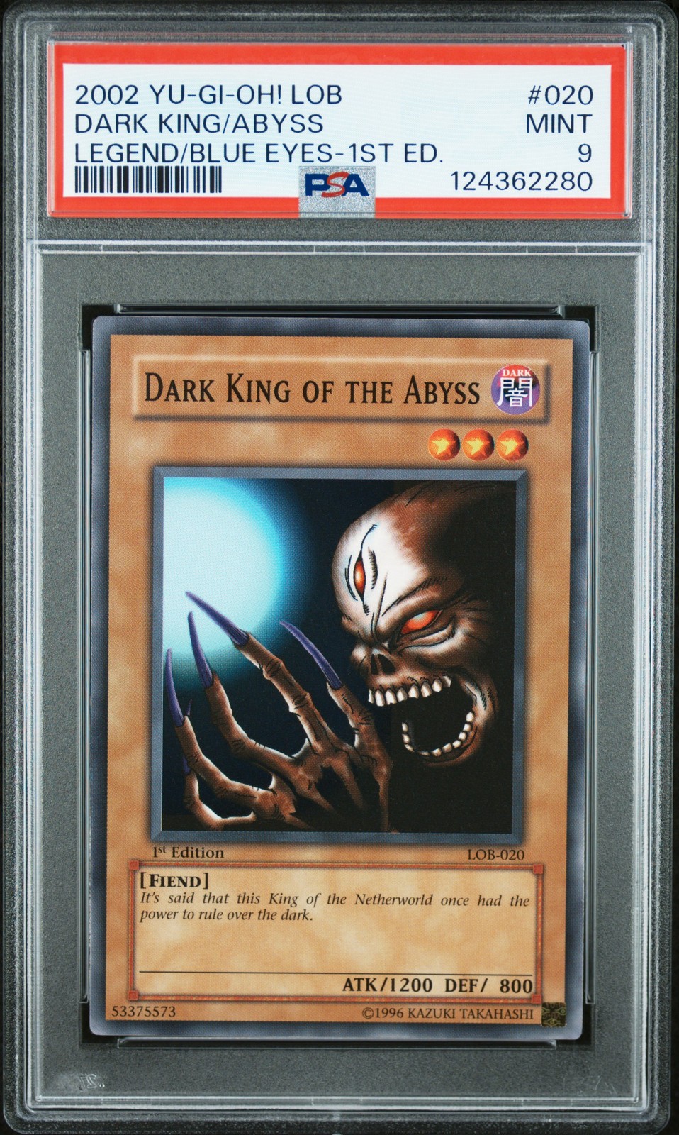 2002 YU-GI-OH! LOB-LEGEND OF BLUE EYES WHITE DRAGON DARK KING OF THE ABYSS PSA 9