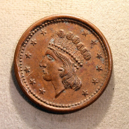 civil war era token coin OUR NAVY primitive with indian chief