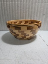 Vintage MCM Segmented Wooden Wood Walnut Maple Hand Crafted Bowl 9.75" x 5"