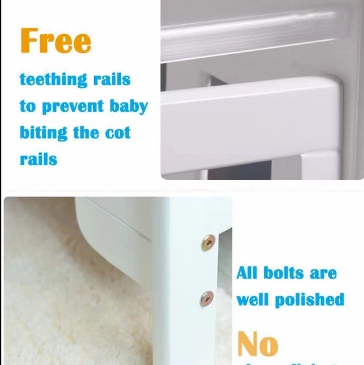 Baby Cot Crib With Water repellent Mattress White. - Image 3 of 3