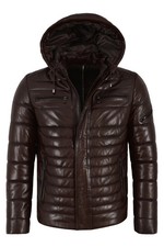 Giubbotto uomo MARRONE vera pelle 100% pelle di agnello imbottito con cappuccio trapuntato 2026