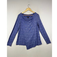 Modern Minimalist Simply Vera Vera Wang Womens Med Blue Cowl Neck Asymmetric Top