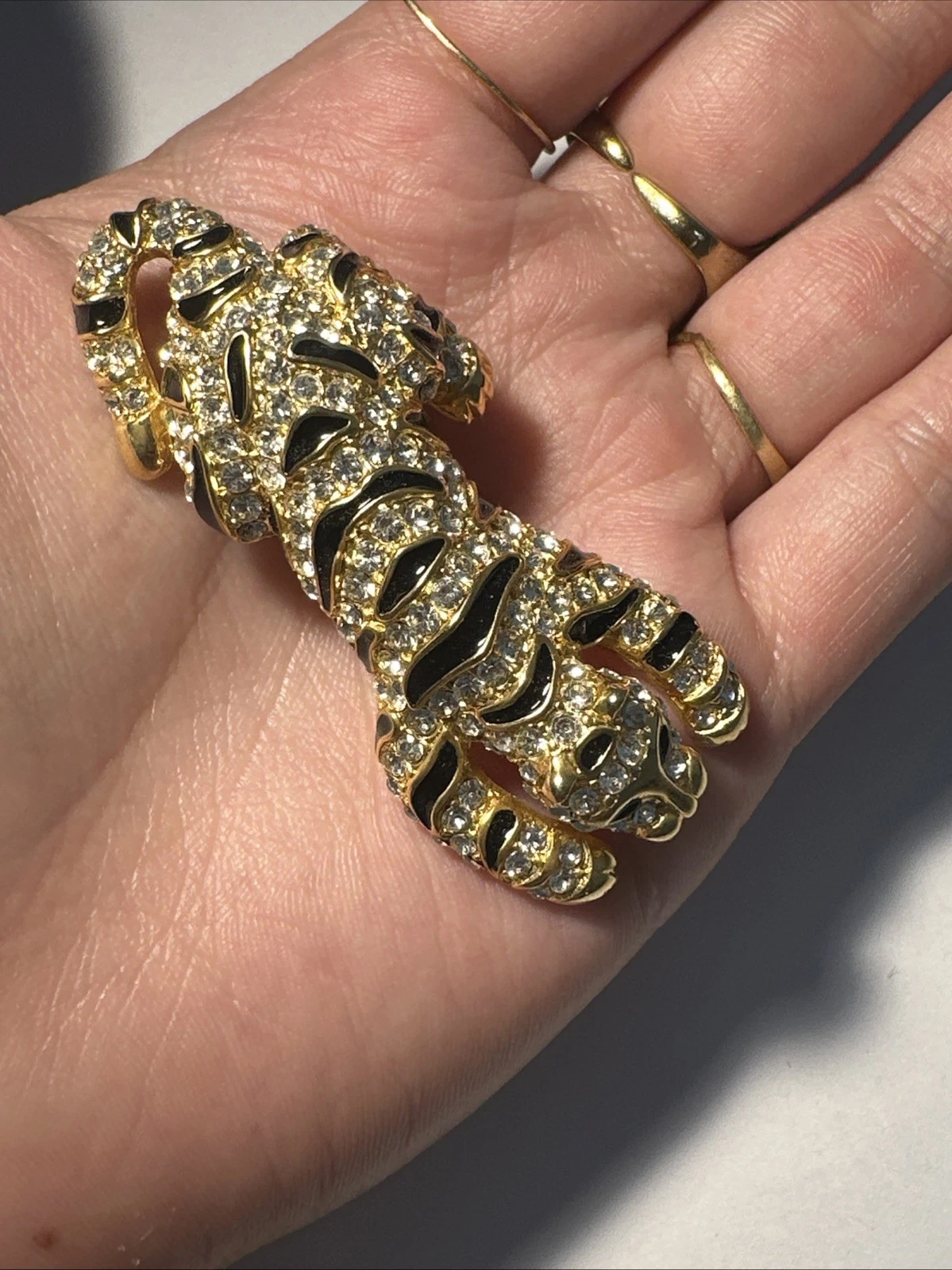 Broche, Tigre, Doré, À Strass Blanc Bijoux Fantaisie