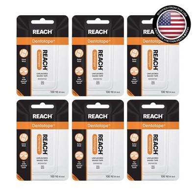 6 Pack  Dentotape Unflavored Extra Thick Waxed Tape 100 Yards Dental Floss