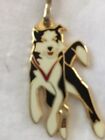 Alaskan Husky Dog Gold White Enamel Hanging Charm With Clip Signed Wes ‘85 Euc