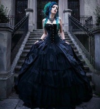 Gothic Black Wedding Dress Punk Style Strapless Country Vintage Victorian Gowns