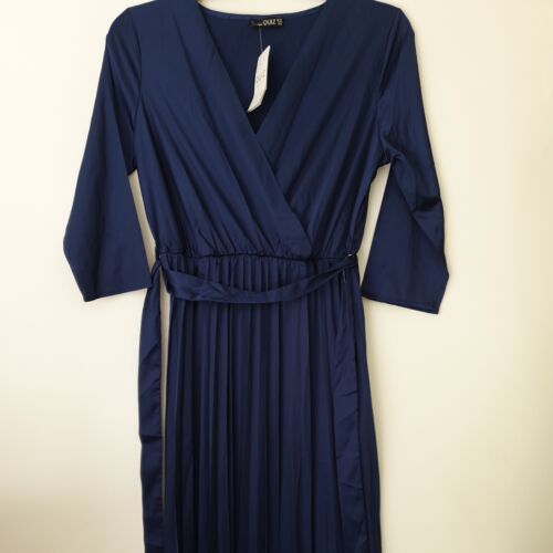 Quiz Navy Satin Wrap Front MDXI Dress Size 14****Ref V290 - Picture 1 of 5