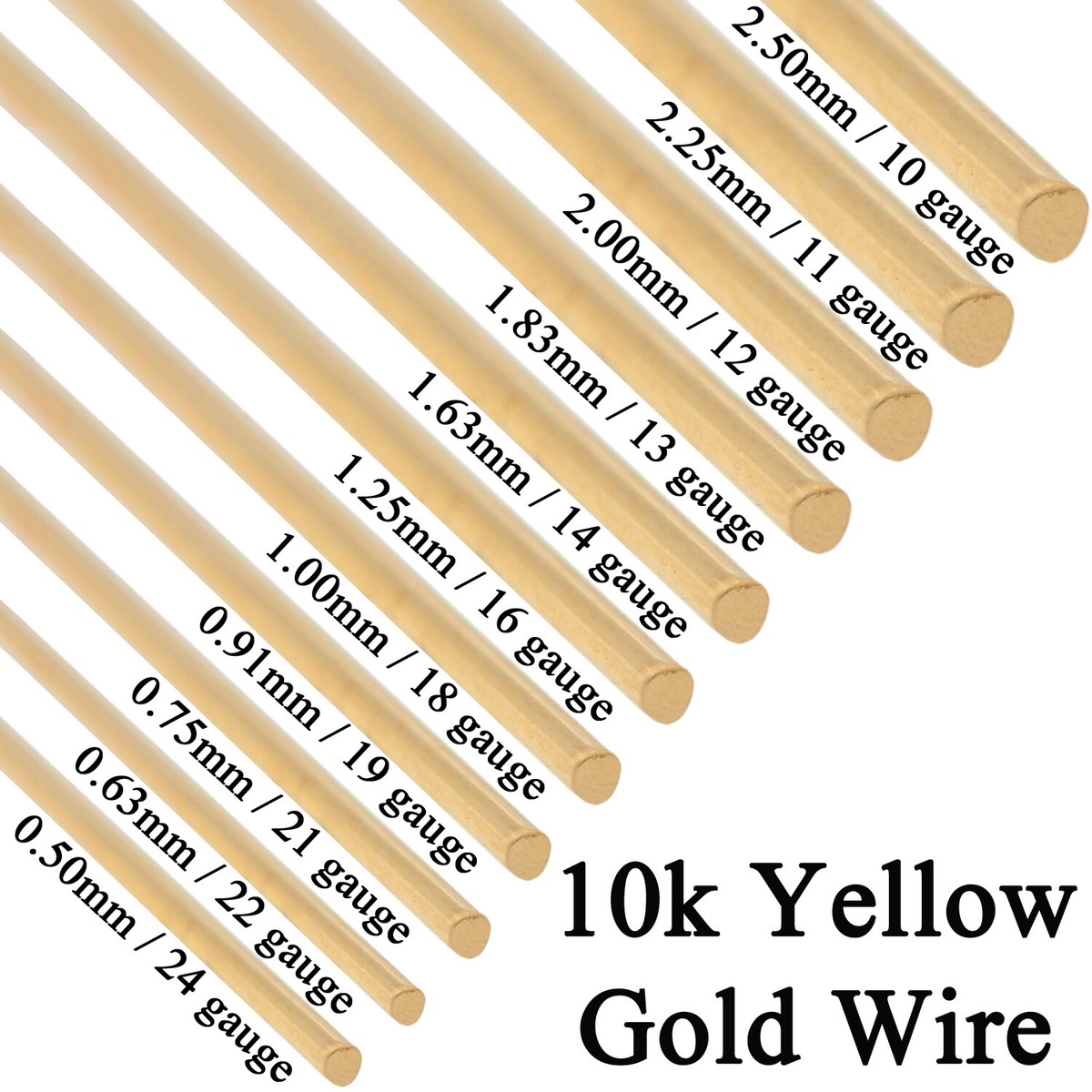10K Solid Yellow Gold Round Wire Half Hard 1 Inch 10ga - 24