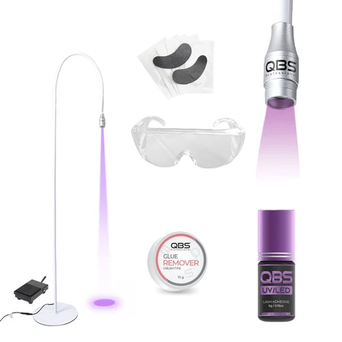 QBS UV LED Eyelash Extension Kit Long-Lasting Lash Set with UV Lamp & Glue