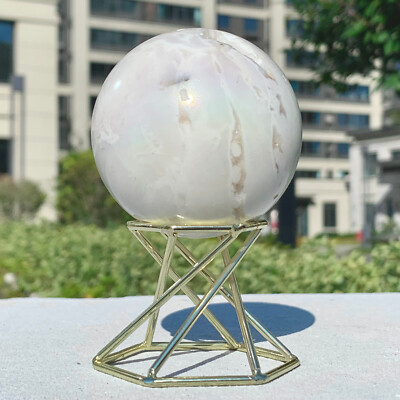 306G Natural Mexican Agate Sphere Crystal Healing Decor Quartz Ball gift+Base