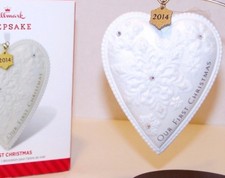 2014 NEW inBox Hallmark Ornament OUR FIRST CHRISTMAS Porcelain Heart QGO1156 NIB