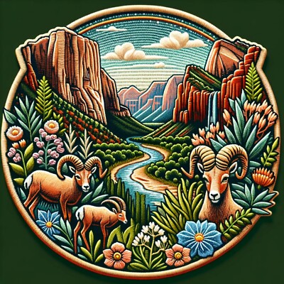 Ram Patch Ram Patch Embroidered Iron-on Applique Animals Mountain Canyon Flowers ...
