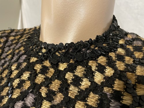 Anne Fogarty Vintage 60s Wiggle Dress Midi Sequined Chenille Black Gold MEdium - Picture 6 of 22