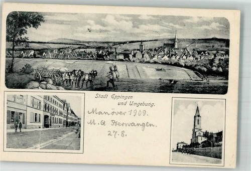 13537033 - 7519 Eppingen Heuernte Heu-Pferdefuhrwerk Dorfstrasse Dorfkirche