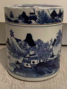 Antique Chinese Blue & White Porcelain Pot Jar Box Lidded Kangxi Or Later