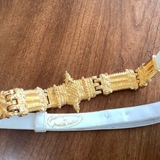 JUDITH LIEBER Vintage 18k Gold Over Silver Taj Mahal Buckle 24 White Belt 24