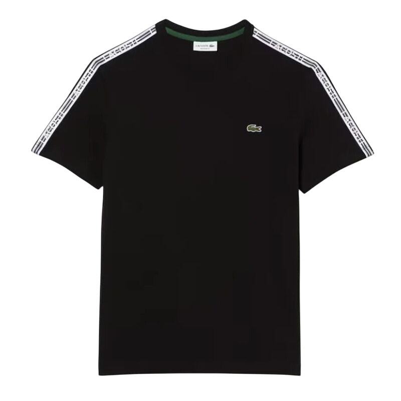 【LACOSTE】Oversized-Fit Milan Chest Stripe T-shirt R6252 Lacoste Men's Regular Fit Logo Stripe T-Shirt in Black, Size
