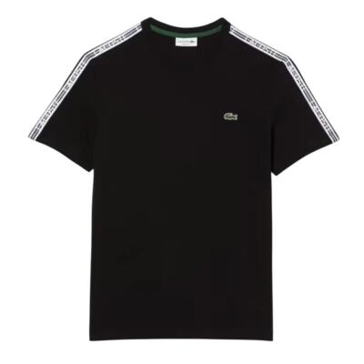 【LACOSTE】Oversized-Fit Milan Chest Stripe T-shirt R6252 Lacoste Men's Regular Fit Logo Stripe T-Shirt in Black, Size