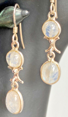 Ohrringe Silber 925 Guss Doppel Mondstein zierlich elegant jeden Tag rund oval