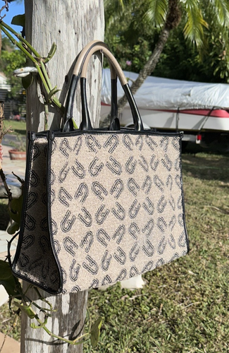 FURLA OPPORTUNITY L TOTE LOGO PRINT SHOULDER BAG PURSE LEATHER BOTTOM & TRIM - Picture 4 of 17