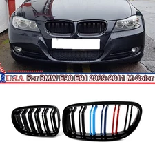 M-Color Double Slats Front Grilles For Black BMW E90 E91 335i 325i 328i 2009-11