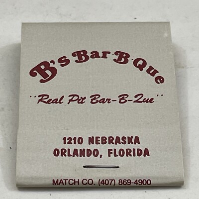 Vintage Matchbook Cover  B s Bar B Que Restaurant  Orlando, FL. gmg  unstruck