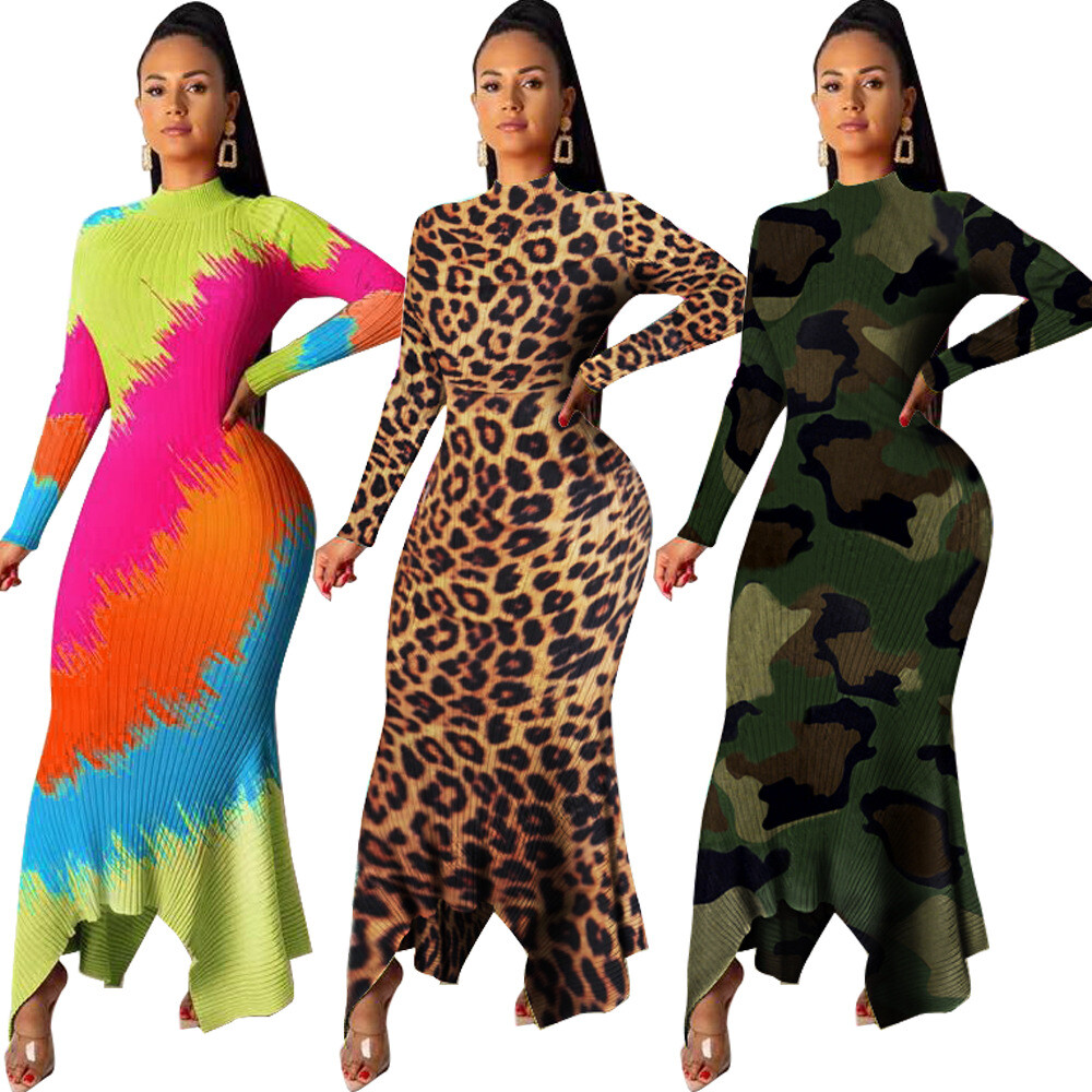 Fashion New Women Colorful Printed Long Sleeves Evening Party Maxi Dress  Casual | eBay
