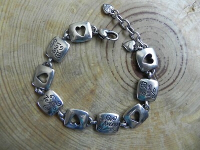 Brighton~Silver LOVE, TE AMO, AMOUR Open Heart Bracelet up to 7.25-8''  Retired