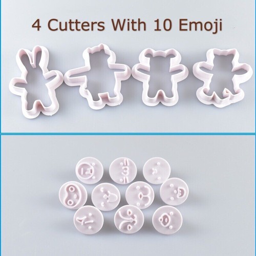 Adorable juego de cortador de galletas de expresión de emoji de oso conejo fondant azucarería - Imagen 3 de 8