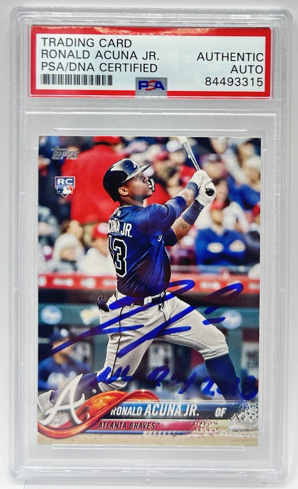 Ronald Acuna Jr 2018 Topps Update #US250 RC Signed PSA/DNA W/ NL ROY 2018 Insc.