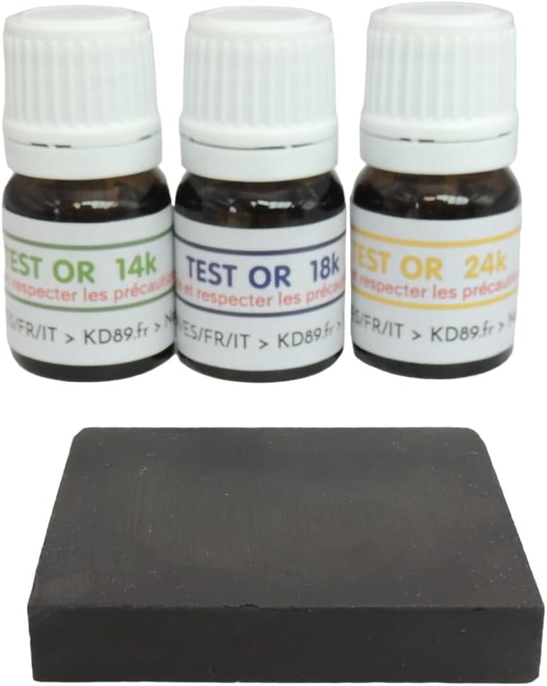 Kit 3-Test Reactivo Oro 14k+ 18k+ 24 Quilates + Piedra De Toque + Manual - KD89