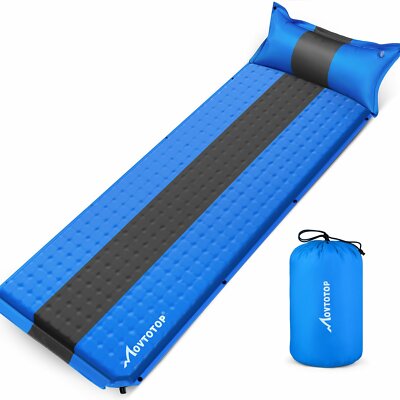 MOVTOTOP Memory Inflatable Sleeping Pad Camping Hiking Padding Cushion- Sky Blue
