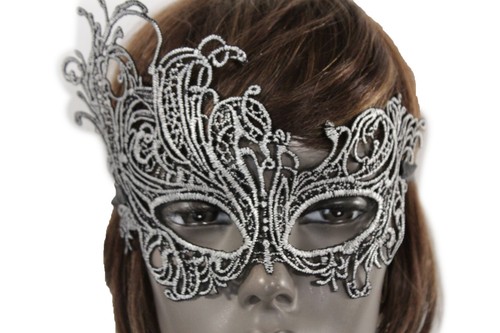 New Women Men Half Face Eye Costume Mask Black Fabric Flowers Filigree Halloween - Picture 1 of 12