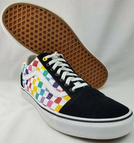 rainbow checkered black vans