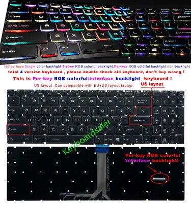 New For MSI GP65 GP75 Leopard 9SE 9SD GS75 MS-16U1 US interface backlit keyboard