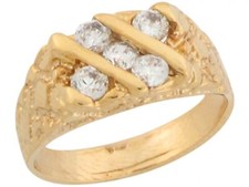 10k or 14k Real Yellow Gold White CZ Cluster Nugget Designer Baby Ring