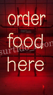 Red Order Food Here 20''x24'' Neon Sign Light for Restaurant Shop Bar Glass Decor