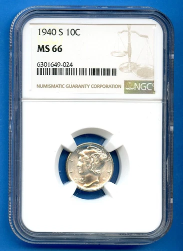 1940 S NGC MS66 Mercury Dime 10c US Mint Silver Coin 1940-S MS-66