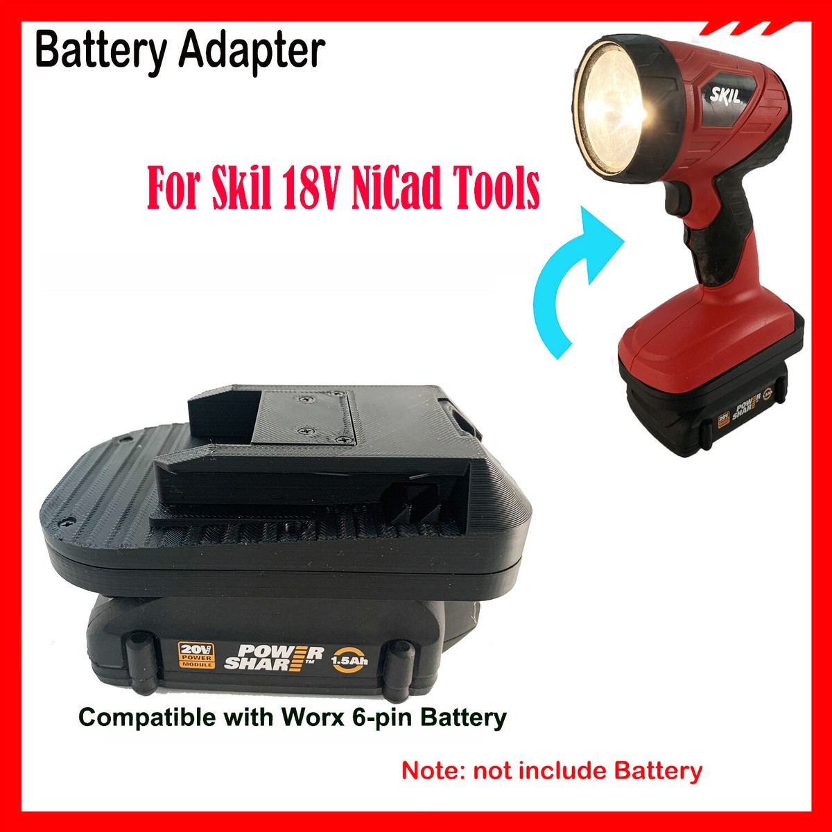 Battery Adapter For WORX 20V Li-ion 6-PIN Battery For Skil 18V