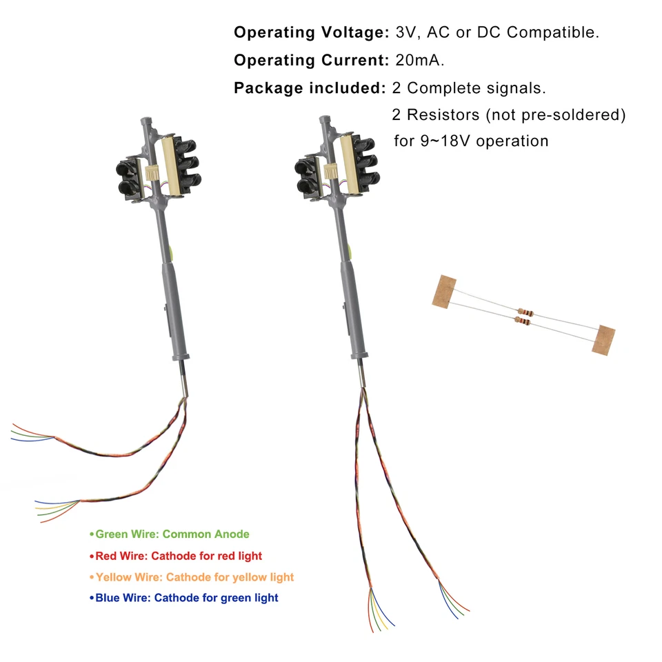 Evemodel 2pcs HO Scale Right-hand Traffic Lights Red Yellow Green Block Signals - Image 3 of 4