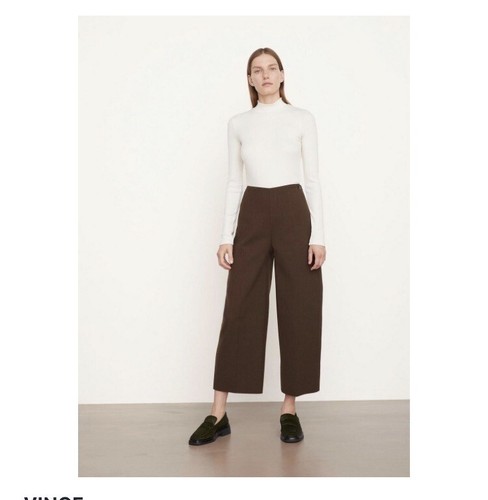 NEW Vince Cropped Brown Wool Blend Wide Leg Pants Womens Size 2 Retail $425