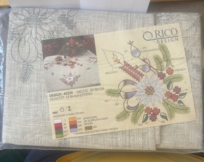 New RICO DESIGN 33'' x 33'' Holiday Christmas Embroidery Cross Stitch Tablecloth