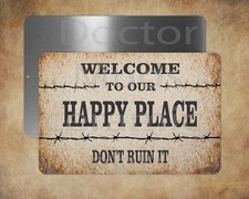 WELCOME TO OUR HAPPY PLACE Western Rustic 8 x 12" metal sign Made in USA
