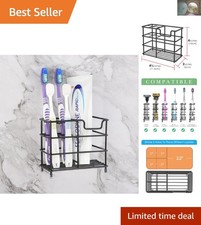 Elegant Wall Mount Toothbrush Holder - 5 Slot Stainless Steel Organizer, Black