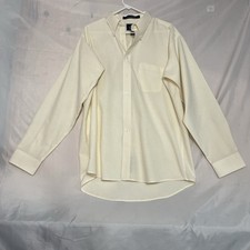 Stafford Mens Dress Shirt 16.5/35 Solid Yellow Travel Wrinkle Free Oxford