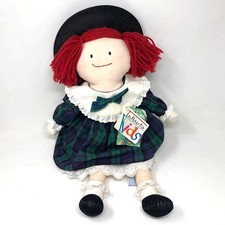 Vintage Madeline Doll Plush 18" 1990 Talbot's Kids Tag Green Plaid Dress Eden
