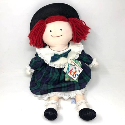 Vintage Madeline Doll Plush 18'' 1990 Talbot's Kids Tag Green Plaid Dress Eden