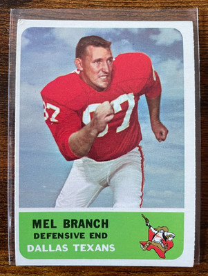 1962 Fleer Football Mel Branch #32 - Dallas Texans - Excellent Condition