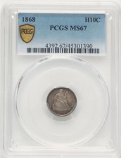 1868 H10C Seated Half Dime PCGS MS67
