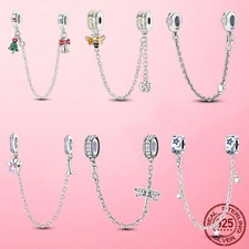 LAZA 925 Sterling Silver DIY Charms Safety Chain CZ Bee Paw fit Women Bracelets